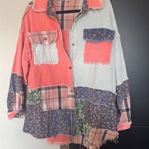 Blue Velvet Multicolor Patchwork Shacket